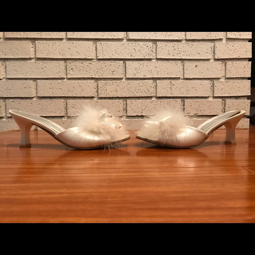 White pile fabric slippers